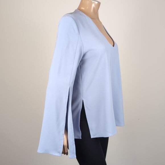 Topshop Periwinkle Slit Bell Sleeve Top VNeck Boxy Tunic Blouse Womens Size 8 - Picture 10 of 12